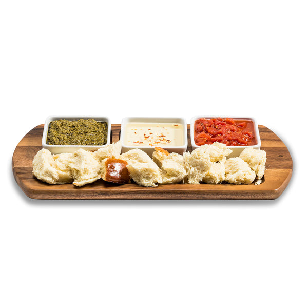 Charcuterie/ Serving Tray with three square ceramic bowls