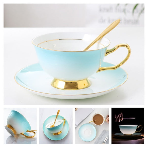 European Bone China Coffee or Tea Cup Saucer and Spoon Set