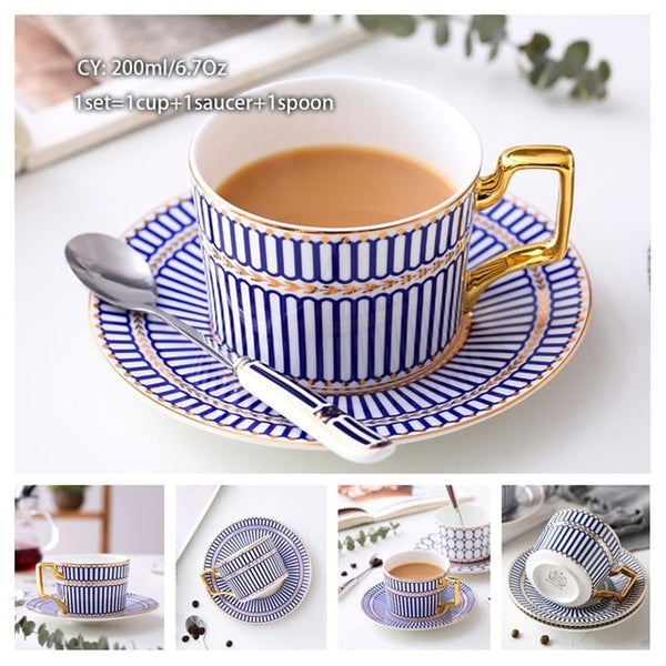 European Bone China Coffee or Tea Cup Saucer and Spoon Set